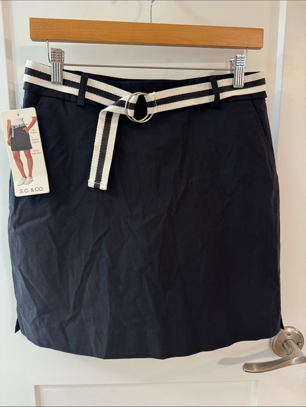 S.C. & Co. Black Mini Skort with Striped Ring Belt- Tennis, Golf, Cute on the go